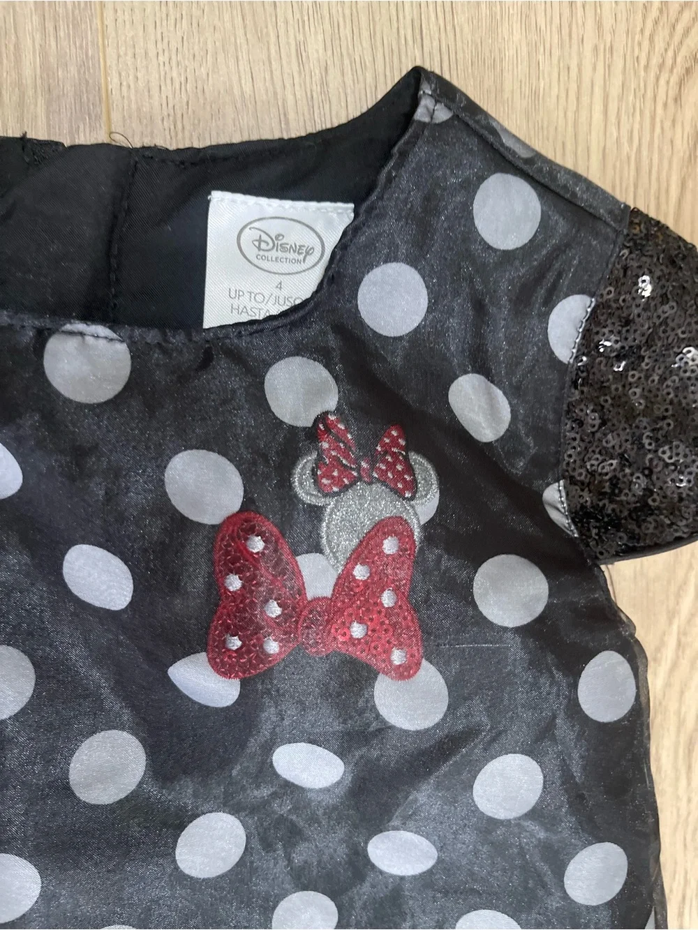 Disney Kids Black Polka Dot Dress with Red Bow Accent (4)